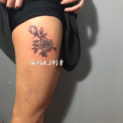 腿部玫瑰花纹身-缩略图